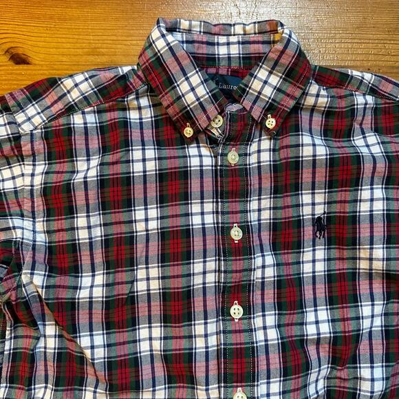 Ralph Lauren navy red green plaid long sleeve button collar shirt SIZE 8 - Picture 2 of 4
